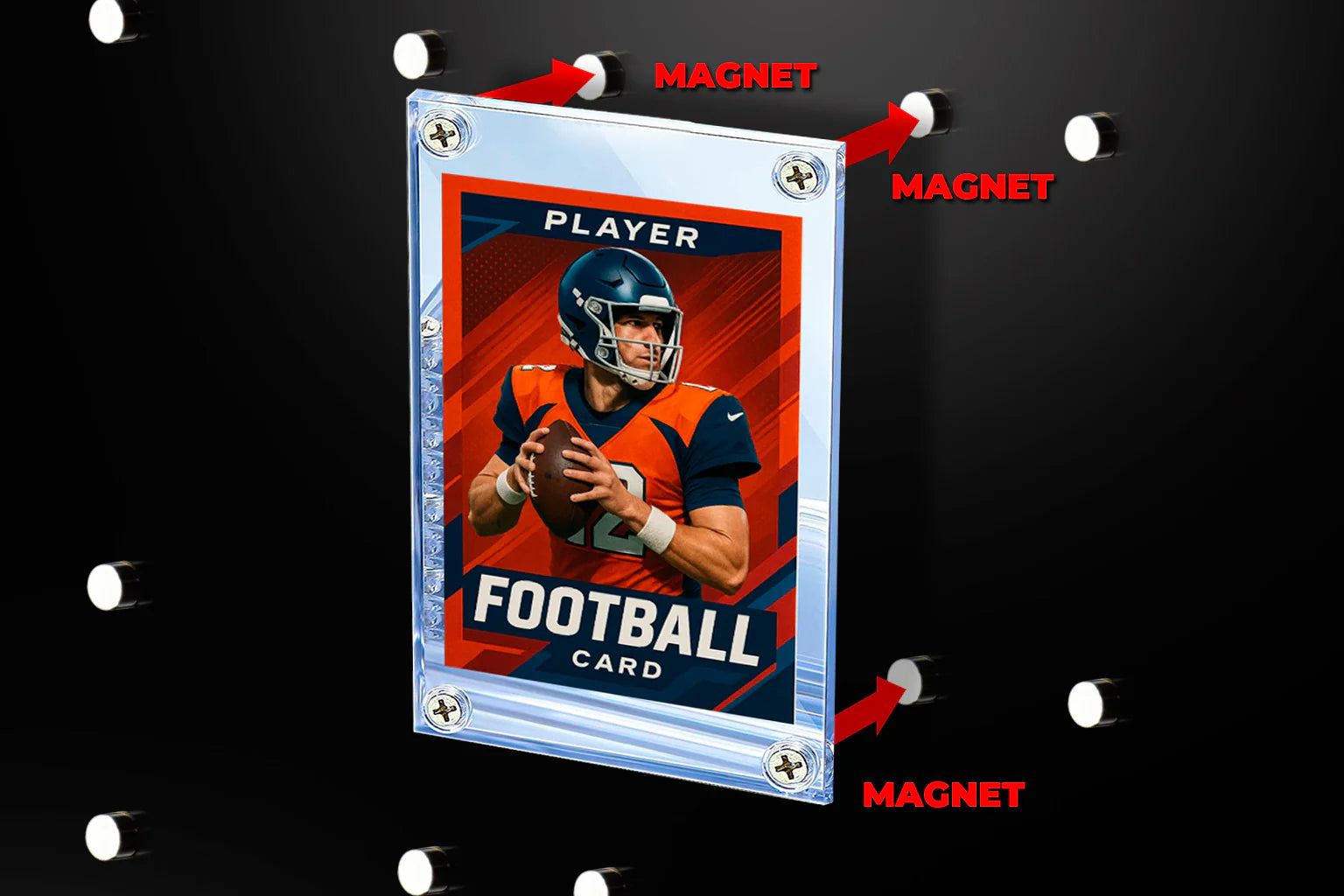 Smart Trading Card Display - Magnetic Display Frame 18 Sports Card Holders Color Box 8 x 5MM Magnets 1 pc Screwdriver 2 Screws & 2 Anchors