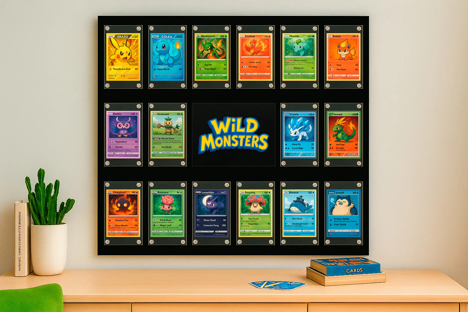 Smart Trading Card Display - Magnetic Display Frame 18 Sports Card Holders Color Box 8 x 5MM Magnets 1 pc Screwdriver 2 Screws & 2 Anchors