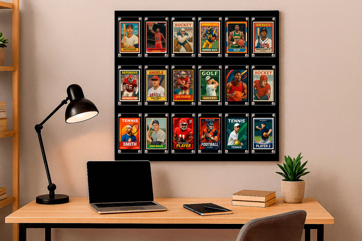Smart Trading Card Display - Magnetic Display Frame 18 Sports Card Holders Color Box 8 x 5MM Magnets 1 pc Screwdriver 2 Screws & 2 Anchors